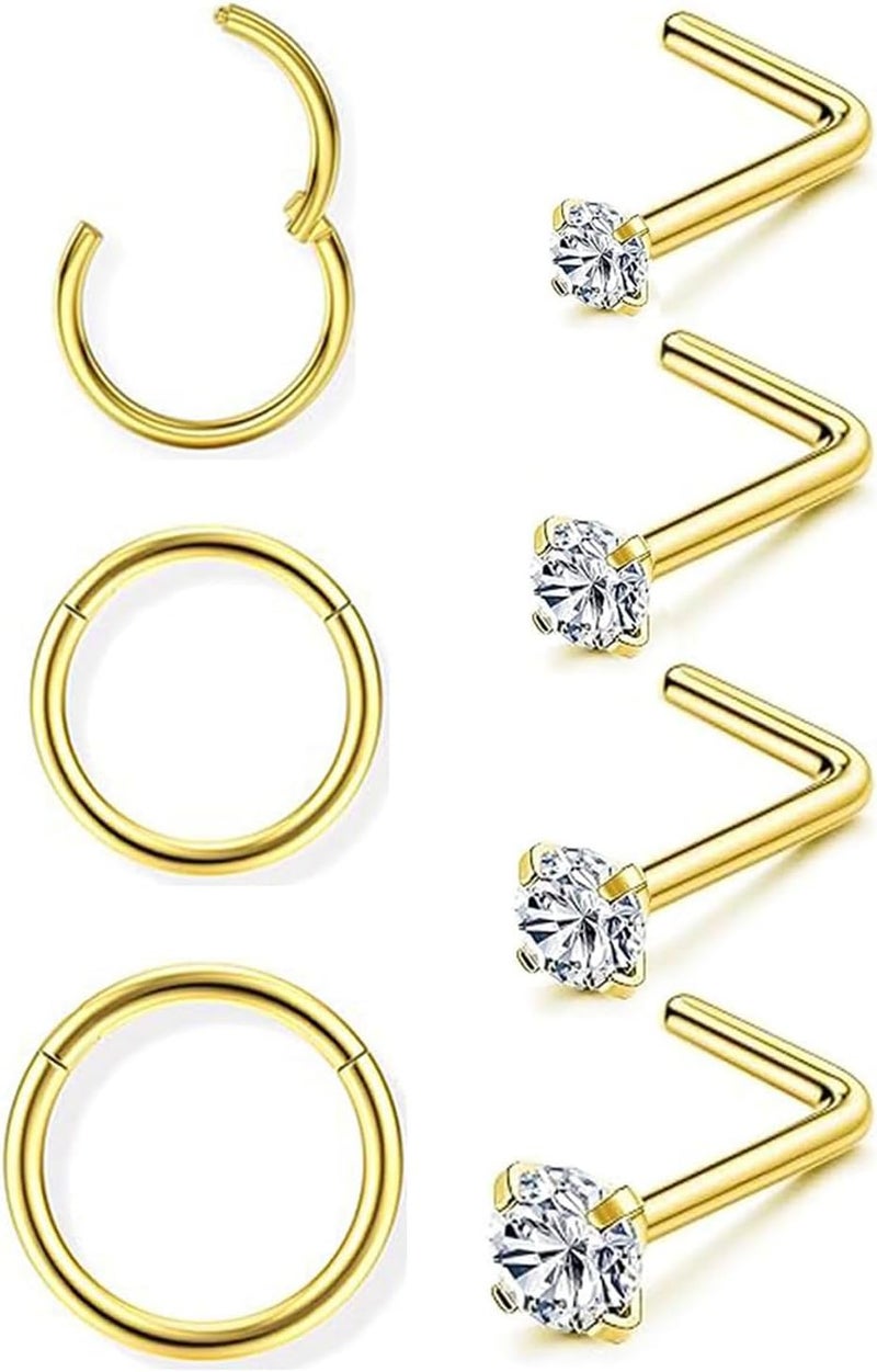 Incaton 20G Stainless Steel Nose Rings for Women Nose Rings Hoops L Shaped Nose Studs Screw Nose Piercing Jewelry for Women Men Silver Rose Gold Black Rainbow - Image 1